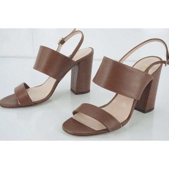 Kate Spade Brown Leather Irvine Ankle Slingback Strap Sandals  Block - Picture 3 of 11